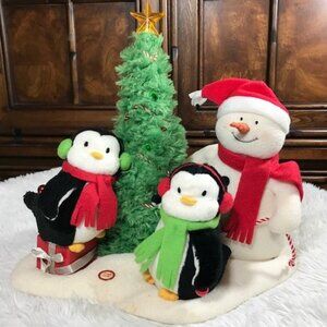 Penguins & Snowman Friends Around the Christmas Tree Soft Side Plush Scene